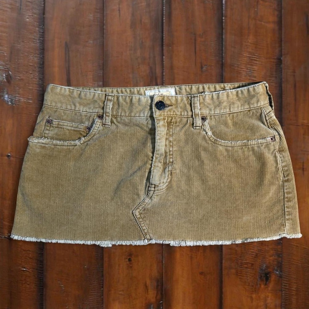 Hollister‎ Vintage Corduroy Micro Mini Skirt Tan Brown Y2K Raw Hem Size 5
